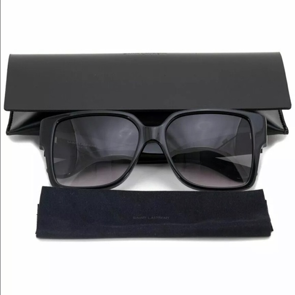 YSL SAINT LAURENT BLACK OVERSIZED SUNGLASSES LOGO Gradient Lenses 55mm - Picture 2 of 4
